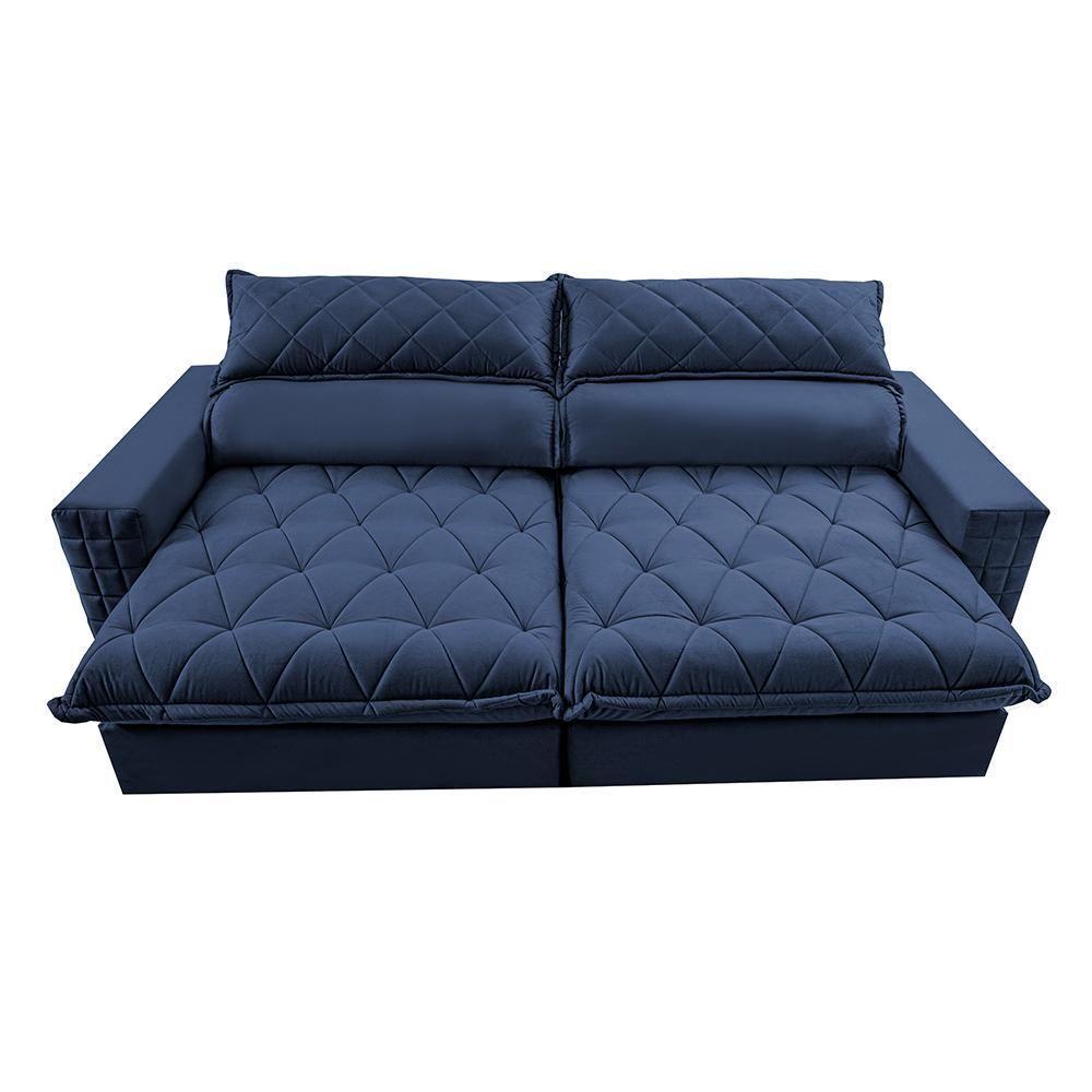 Sofá Retrátil E Reclinável 2,35m Molas Ensacadas Cama Inbox Elegance Com Thermogel Velusoft Azul - 5