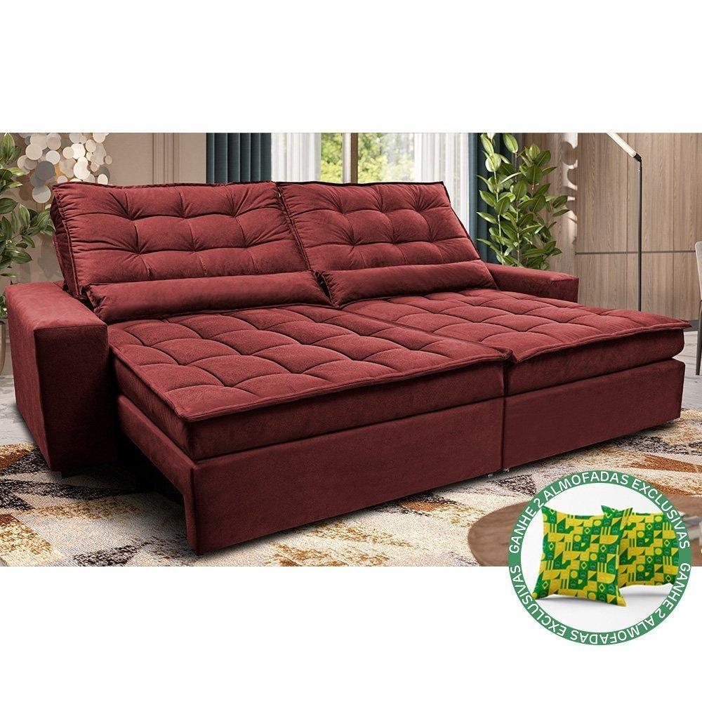 Sofá Retrátil E Reclinável 2,12m Molas Ensacadas Cama Inbox Catar Velusoft Vermelho - 1