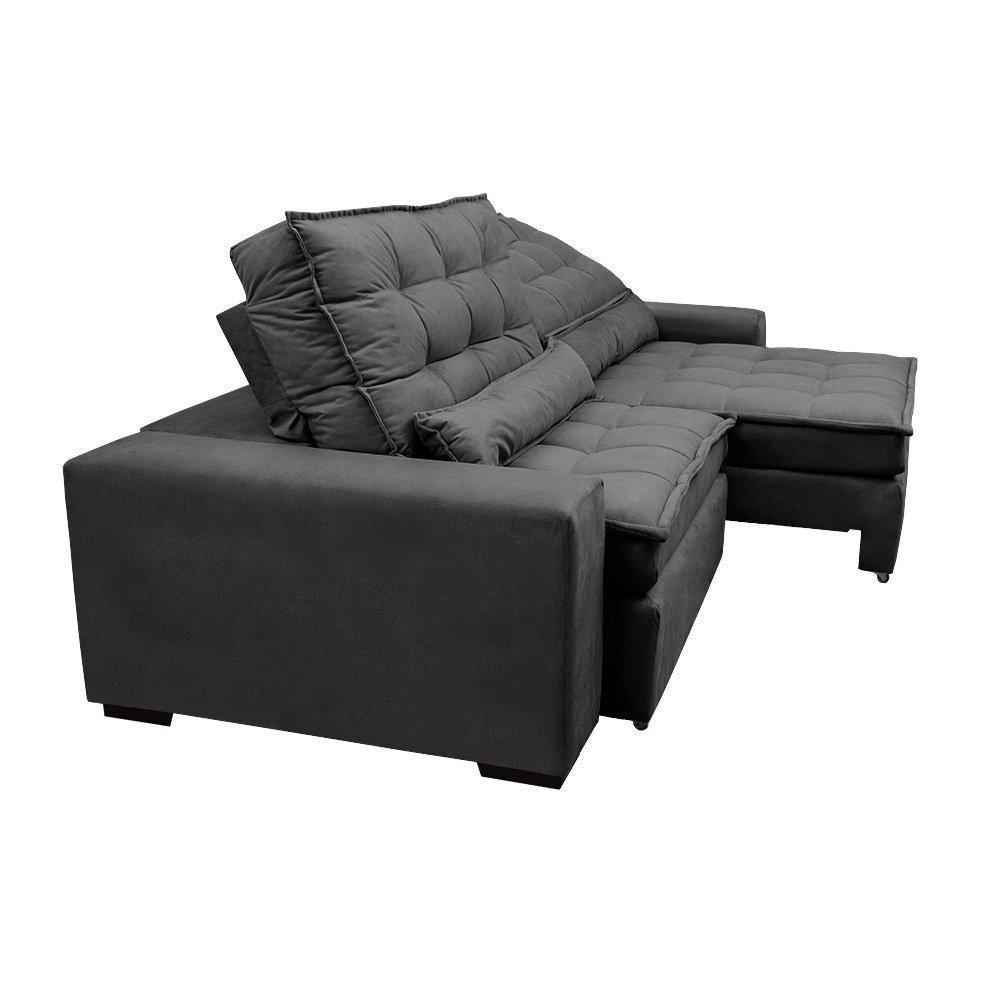Sofá Retrátil E Reclinável 2,12m Molas Ensacadas Cama Inbox Catar Velusoft Cinza - 2