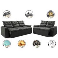 Conjunto De Sofá 3 E 2 Lugares Retrátil E Reclinável 2,00x1,50m Cama Inbox Smal Suede Cinza - 7