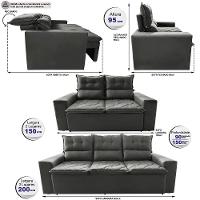 Conjunto De Sofá 3 E 2 Lugares Retrátil E Reclinável 2,00x1,50m Cama Inbox Smal Suede Cinza - 8