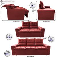 Conjunto De Sofá 3 E 2 Lugares Retrátil E Reclinável 2,00x1,50m Cama Inbox Smal Suede Vermelho - 8