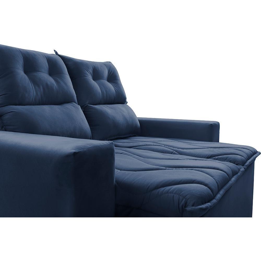 Sofá 3 Lugares Retrátil E Reclinável 1,80m Cama Inbox Smal Com Bordado Pantográfico Suede Azul - 6