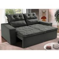Sofá 3 Lugares Retrátil E Reclinável 1,80m Cama Inbox Smal Com Bordado Pantográfico Suede Cinza - 1