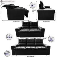 Conjunto De Sofá 3 E 2 Lugares Retrátil E Reclinável 2,00x1,50m Cama Inbox Smal Suede Preto - 8
