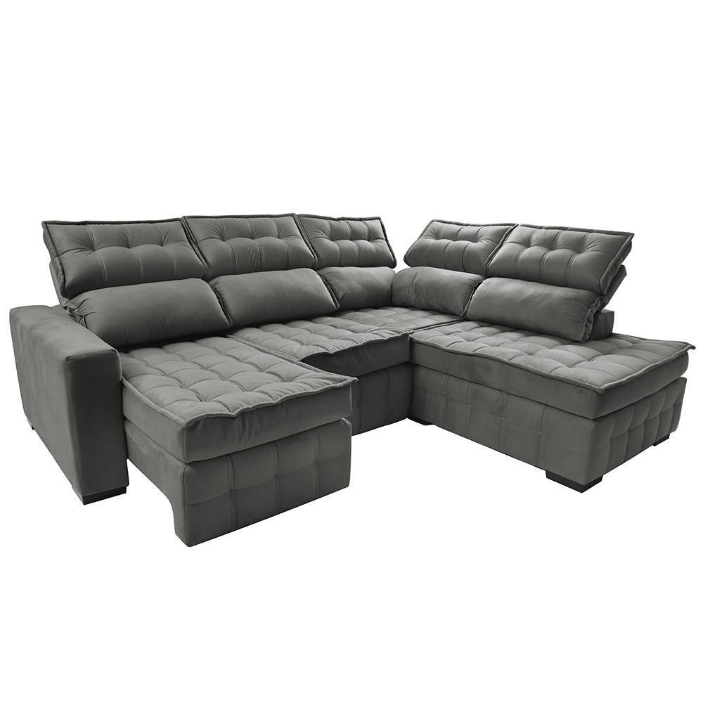 Sofá De Canto Direito 2,65x2,30m Retrátil E Reclinável Com Molas Ensacadas Cama Inbox Nobre Cinza - 2