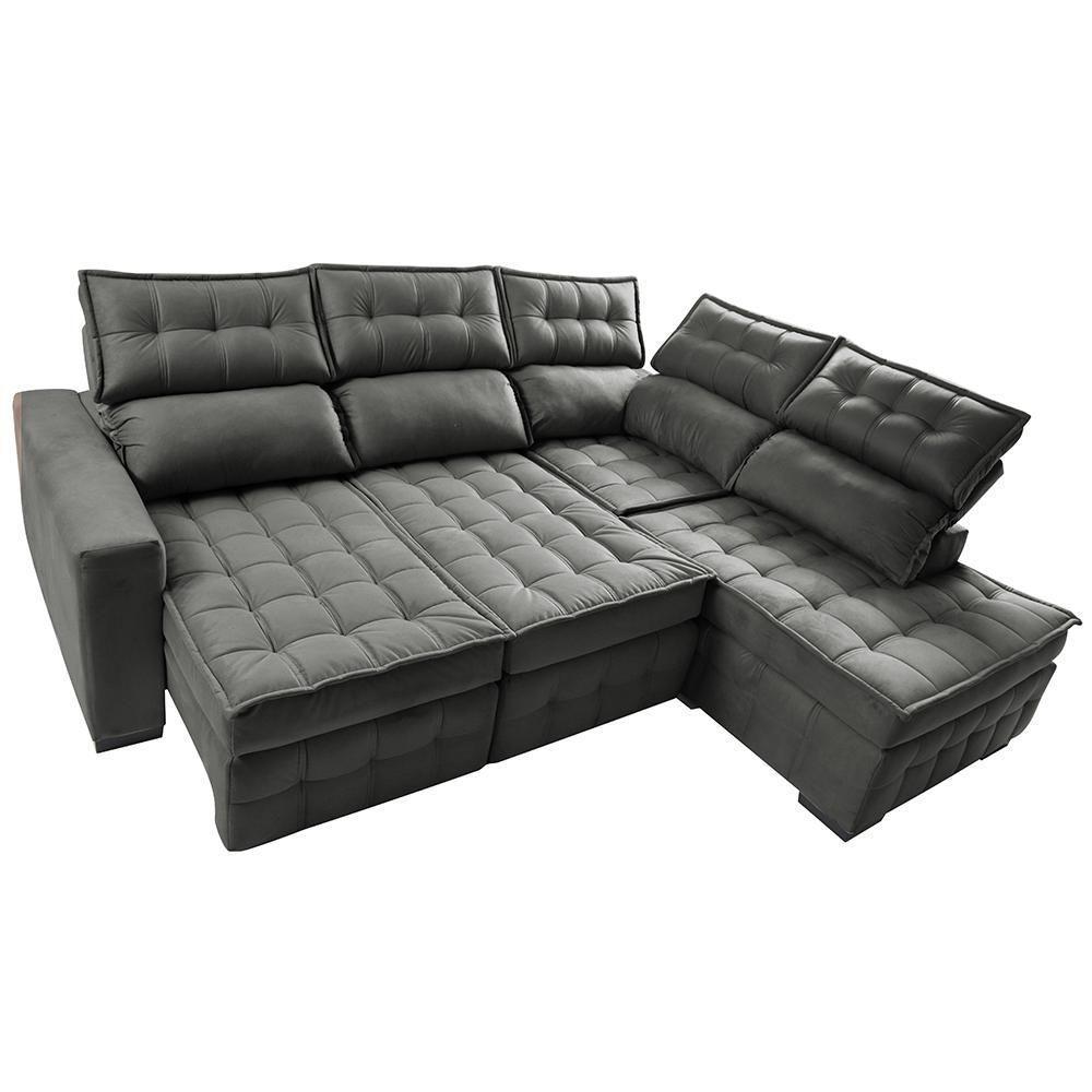 Sofá De Canto Direito 2,65x2,30m Retrátil E Reclinável Com Molas Ensacadas Cama Inbox Nobre Cinza - 4