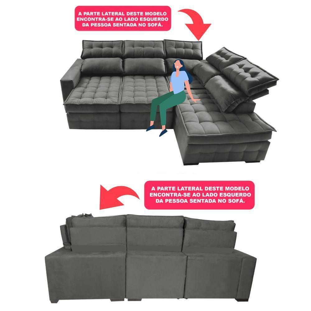Sofá De Canto Direito 2,65x2,30m Retrátil E Reclinável Com Molas Ensacadas Cama Inbox Nobre Cinza - 6