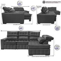 Sofá De Canto Direito 2,65x2,30m Retrátil E Reclinável Com Molas Ensacadas Cama Inbox Nobre Cinza - 8