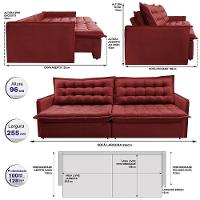 Sofá Sem Caixa Retrátil Reclinável 2,55m Cama Inbox Versátil De Pillow Top E Molas Velusoft Vermelho - 6