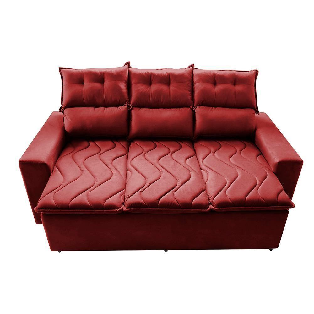 Sofá 3 Lugares Retrátil E Reclinável 2,00m Cama Inbox Smal Com Bordado Pantográfico Suede Vermelho - 5