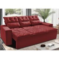 Sofá 3 Lugares Retrátil E Reclinável 2,00m Cama Inbox Smal Com Bordado Pantográfico Suede Vermelho - 1