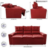 Sofá 3 Lugares Retrátil E Reclinável 2,00m Cama Inbox Smal Com Bordado Pantográfico Suede Vermelho - 8