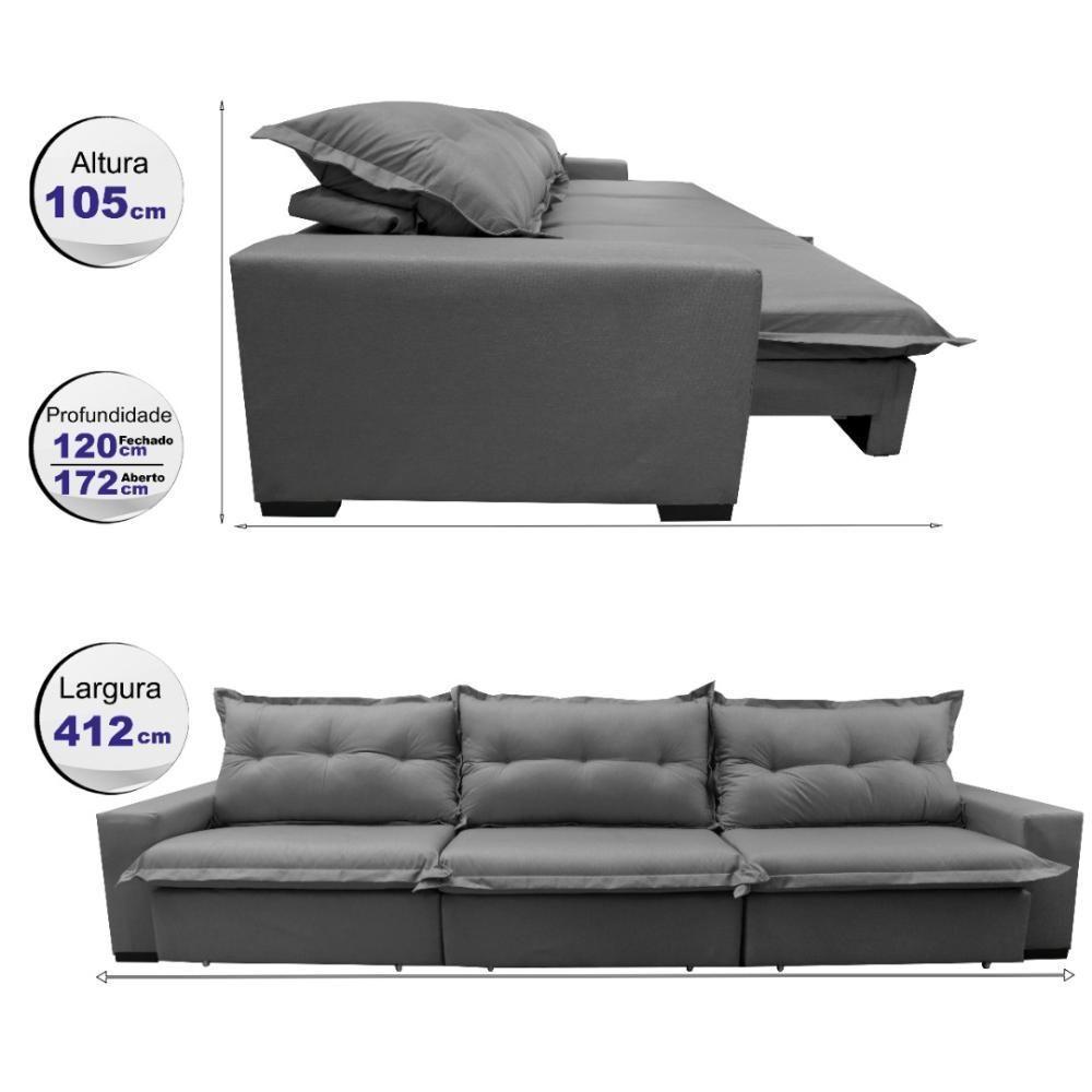 Sofá Retrátil E Reclinável 4,12m Com Molas Ensacadas Cama Inbox Prime Tecido Linho Cinza Escuro - 8
