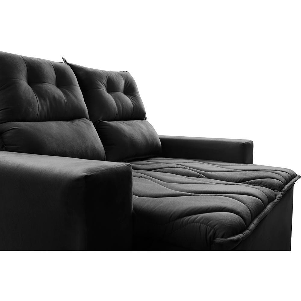 Sofá 3 Lugares Retrátil E Reclinável 1,80m Cama Inbox Smal Com Bordado Pantográfico Suede Preto - 4