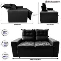 Sofá 3 Lugares Retrátil E Reclinável 1,80m Cama Inbox Smal Com Bordado Pantográfico Suede Preto - 6