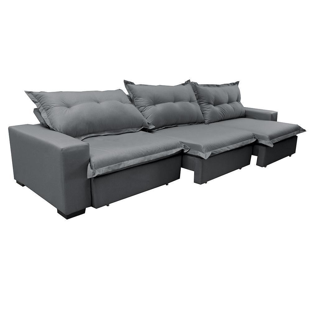 Sofá Retrátil E Reclinável 3,82m Com Molas Ensacadas Cama Inbox Prime Tecido Linho Cinza Escuro - 2