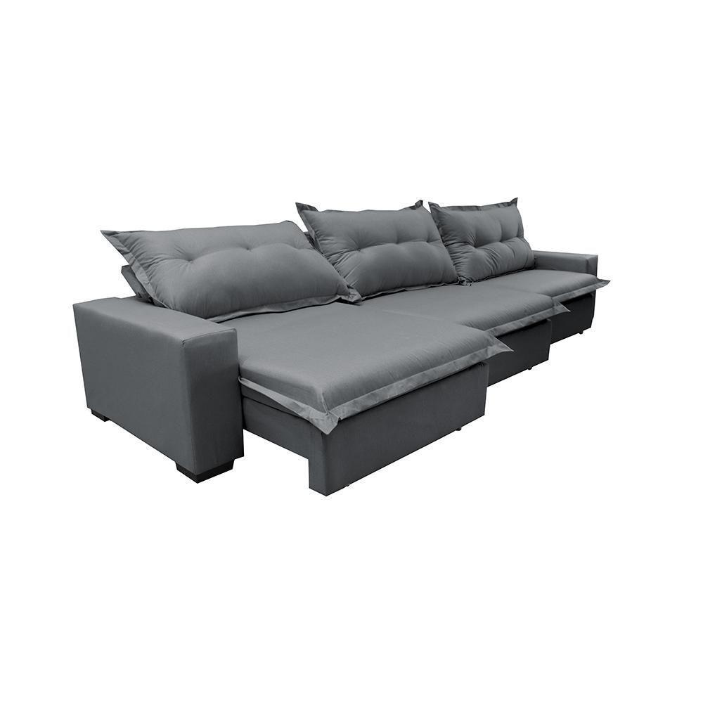 Sofá Retrátil E Reclinável 3,82m Com Molas Ensacadas Cama Inbox Prime Tecido Linho Cinza Escuro - 3