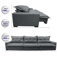 Sofá Retrátil E Reclinável 3,82m Com Molas Ensacadas Cama Inbox Prime Tecido Linho Cinza Escuro - 8