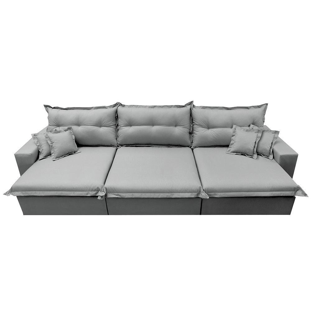 Sofá Retrátil E Reclinável 3,82m Com Molas Ensacadas Cama Inbox Prime Tecido Linho Cinza Claro - 5