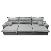 Sofá Retrátil E Reclinável 4,12m Com Molas Ensacadas Cama Inbox Prime Tecido Linho Cinza Claro - 5