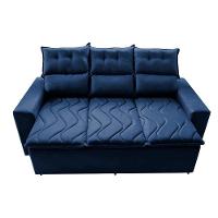 Sofá 3 Lugares Retrátil E Reclinável 2,00m Cama Inbox Smal Com Bordado Pantográfico Suede Azul - 5
