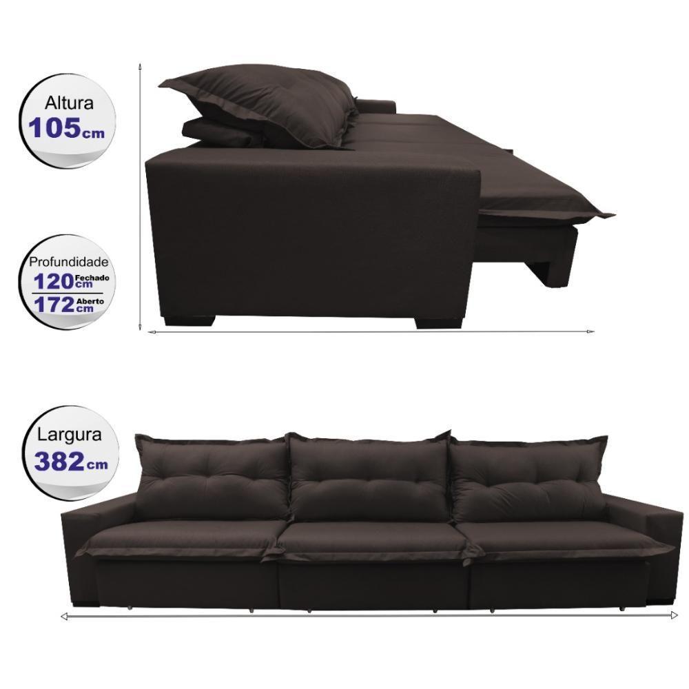 Sofá Retrátil E Reclinável 3,82m Com Molas Ensacadas Cama Inbox Prime Tecido Linho Marrom - 8