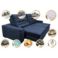 Sofá Retrátil E Reclinável 2,12m Molas Ensacadas Cama Inbox Catar Velusoft Azul - 7