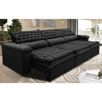 Sofá Retrátil E Reclinável 3,52m Molas Ensacadas Cama Inbox Botonê Espuma Viscoelástico Preto