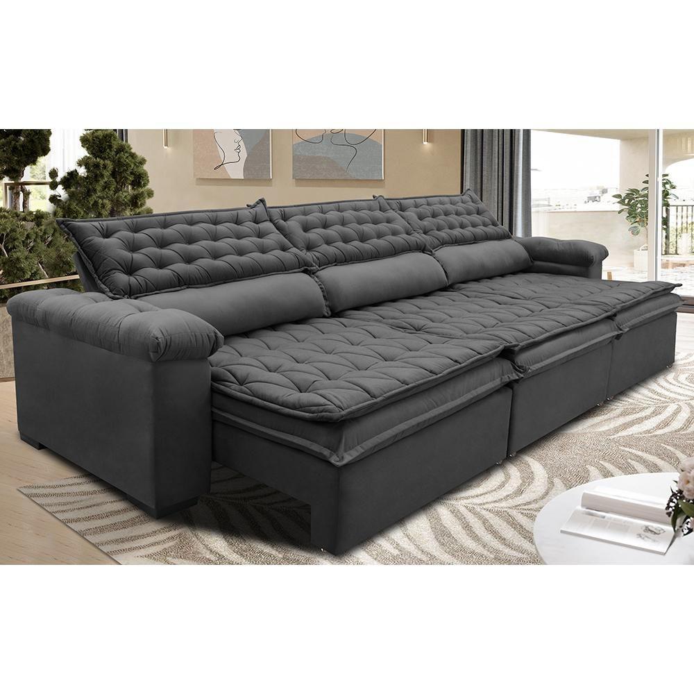 Sofá Retrátil E Reclinável 4,12m Molas Ensacadas Cama Inbox Botonê Espuma Viscoelástico Cinza - 1