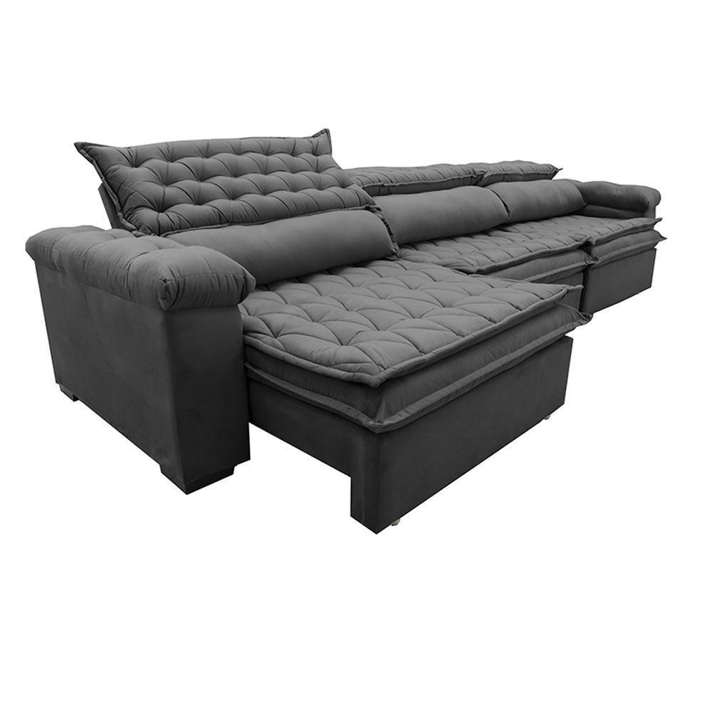 Sofá Retrátil E Reclinável 4,12m Molas Ensacadas Cama Inbox Botonê Espuma Viscoelástico Cinza - 3