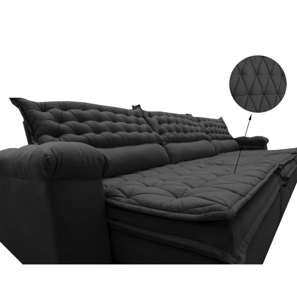 Sofá Retrátil E Reclinável 4,12m Molas Ensacadas Cama Inbox Botonê Espuma Viscoelástico Preto - 6