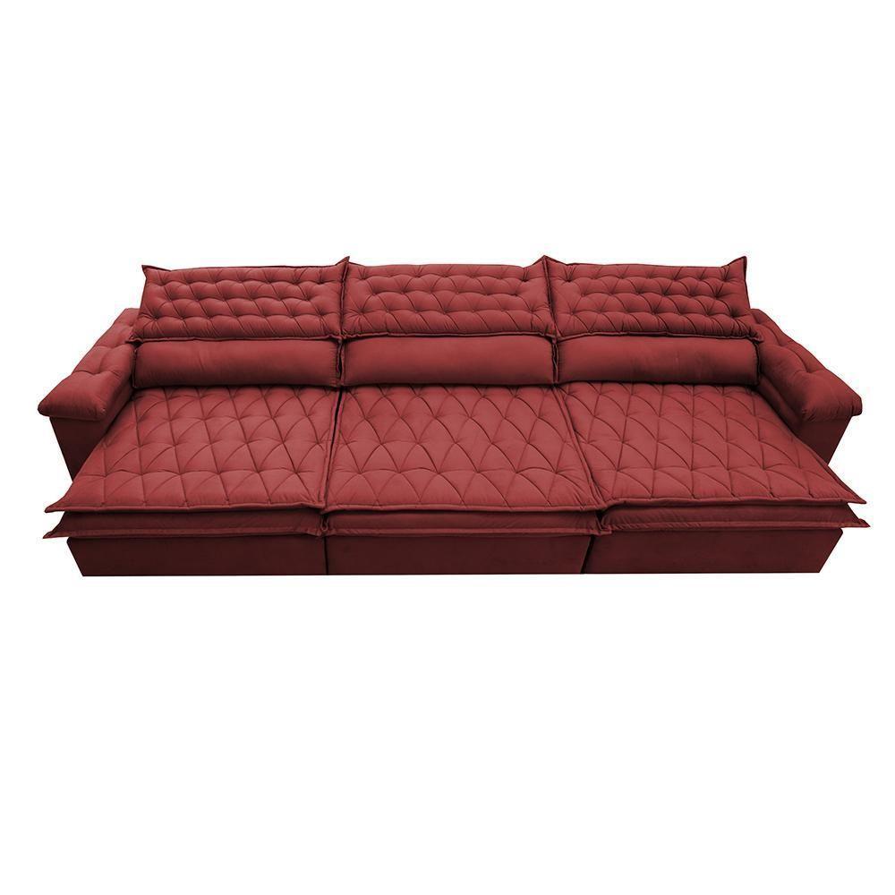 Sofá Retrátil E Reclinável 4,12m Molas Ensacadas Cama Inbox Botonê Espuma Viscoelástico Vermelho - 5