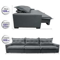 Sofá Retrátil E Reclinável 3,52m Com Molas Ensacadas Cama Inbox Prime Tecido Linho Cinza Escuro - 8