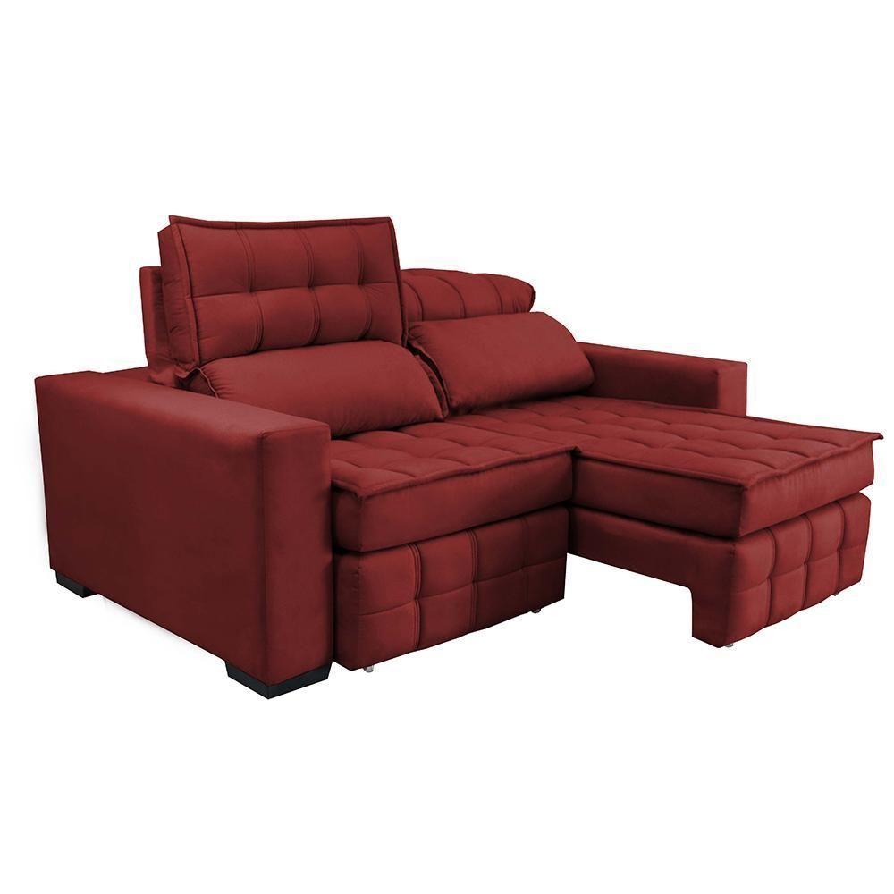 Sofá Retrátil E Reclinável 2,20m Molas Ensacadas E Costura Tripla Cama Inbox Nobre Suede Vermelho - 2