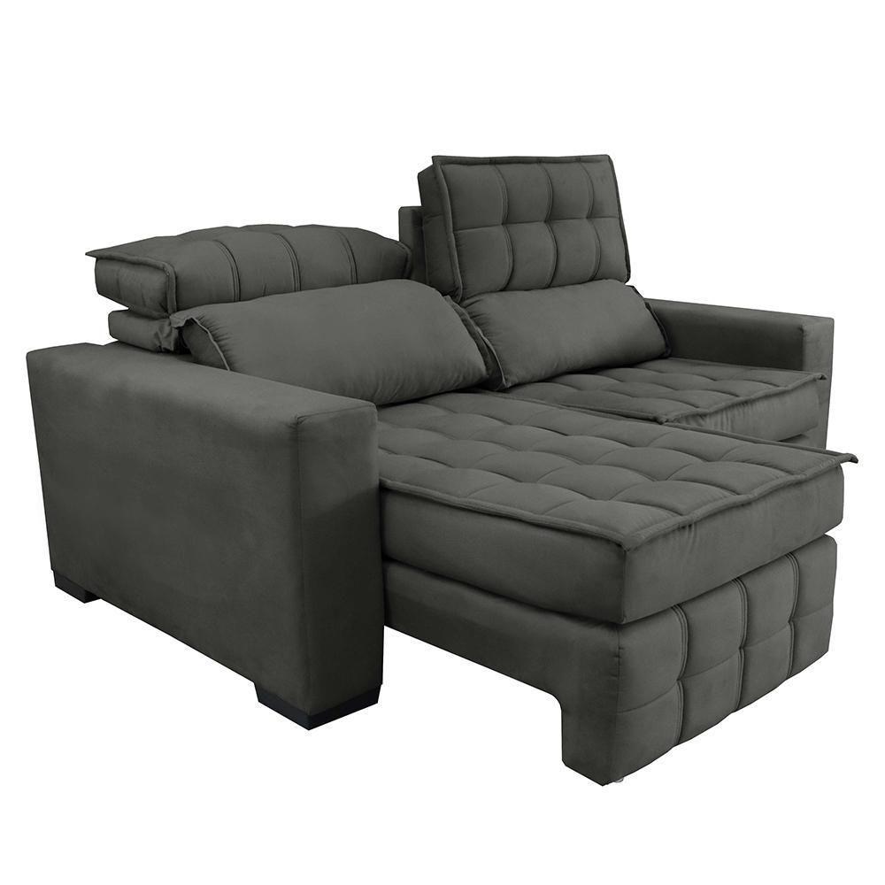Sofá Retrátil E Reclinável 1,80m Molas Ensacadas E Costura Tripla Cama Inbox Nobre Suede Cinza - 3