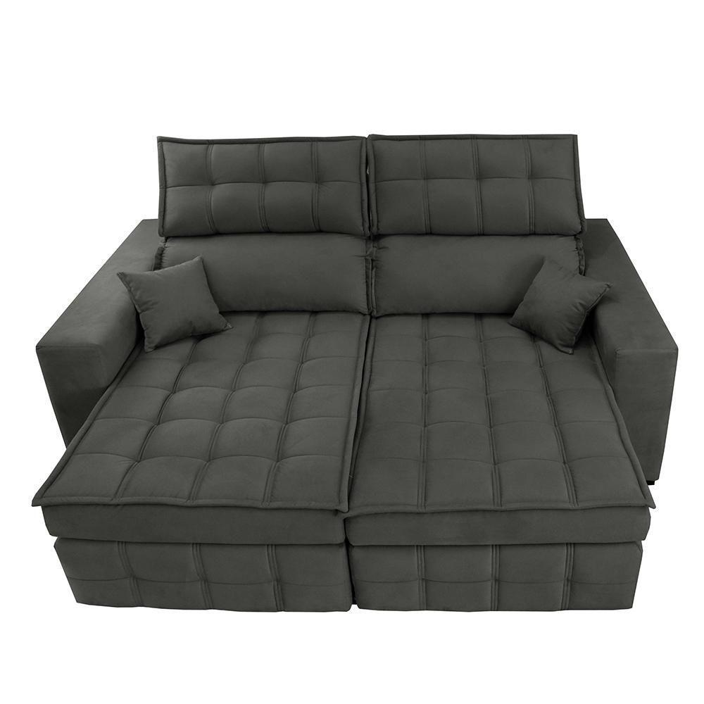 Sofá Retrátil E Reclinável 1,80m Molas Ensacadas E Costura Tripla Cama Inbox Nobre Suede Cinza - 5