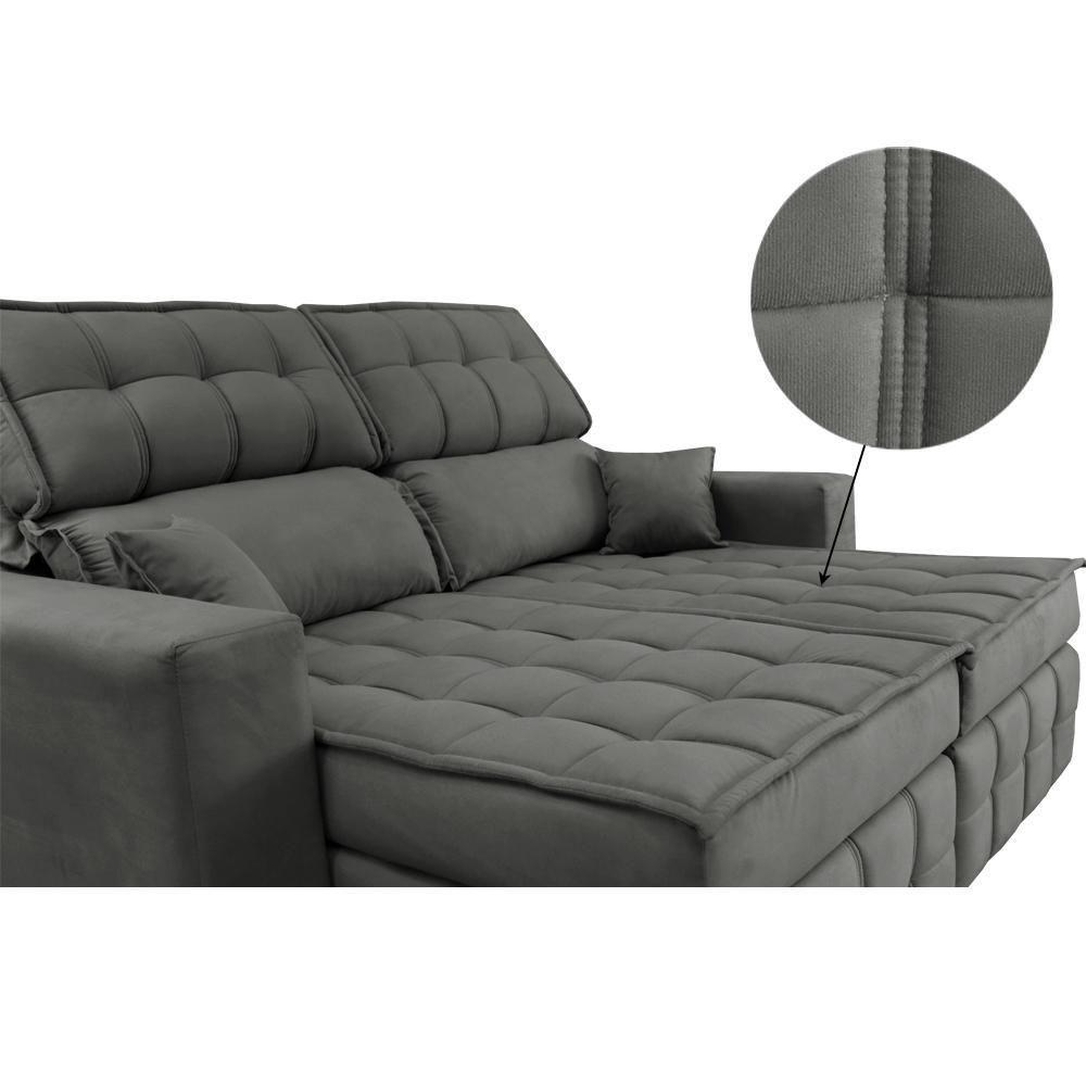 Sofá Retrátil E Reclinável 1,80m Molas Ensacadas E Costura Tripla Cama Inbox Nobre Suede Cinza - 6