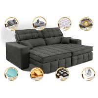 Sofá Retrátil E Reclinável 1,80m Molas Ensacadas E Costura Tripla Cama Inbox Nobre Suede Cinza - 7
