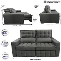 Sofá Retrátil E Reclinável 1,80m Molas Ensacadas E Costura Tripla Cama Inbox Nobre Suede Cinza - 8