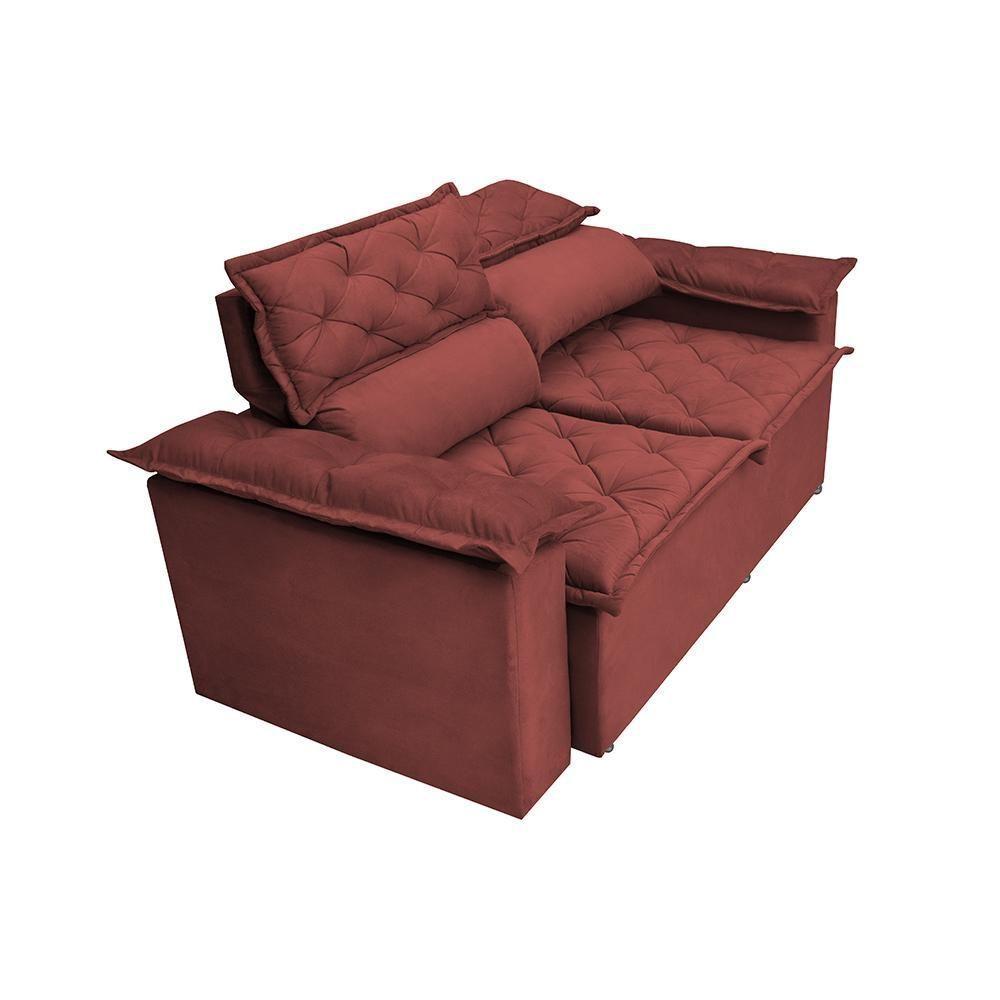 Conjunto De Sofá 3 E 2 Lugares Retrátil Reclinável Cama Inbox Compact 2,00x1,50m Velusoft Vermelho - 8