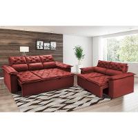 Conjunto De Sofá 3 E 2 Lugares Retrátil Reclinável Cama Inbox Compact 2,00x1,50m Velusoft Vermelho - 1