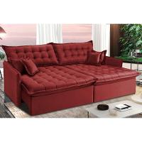 Sofá Sem Caixa Retrátil Reclinável 2,95m Cama Inbox Versátil De Pillow Top E Molas Velusoft Vermelho - 1