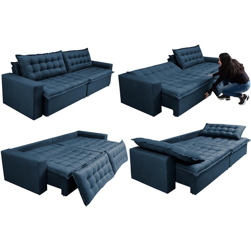 Sofá Retrátil Reclinável E Cama 2,35m Cama Inbox Suede Velusoft Azul - 2
