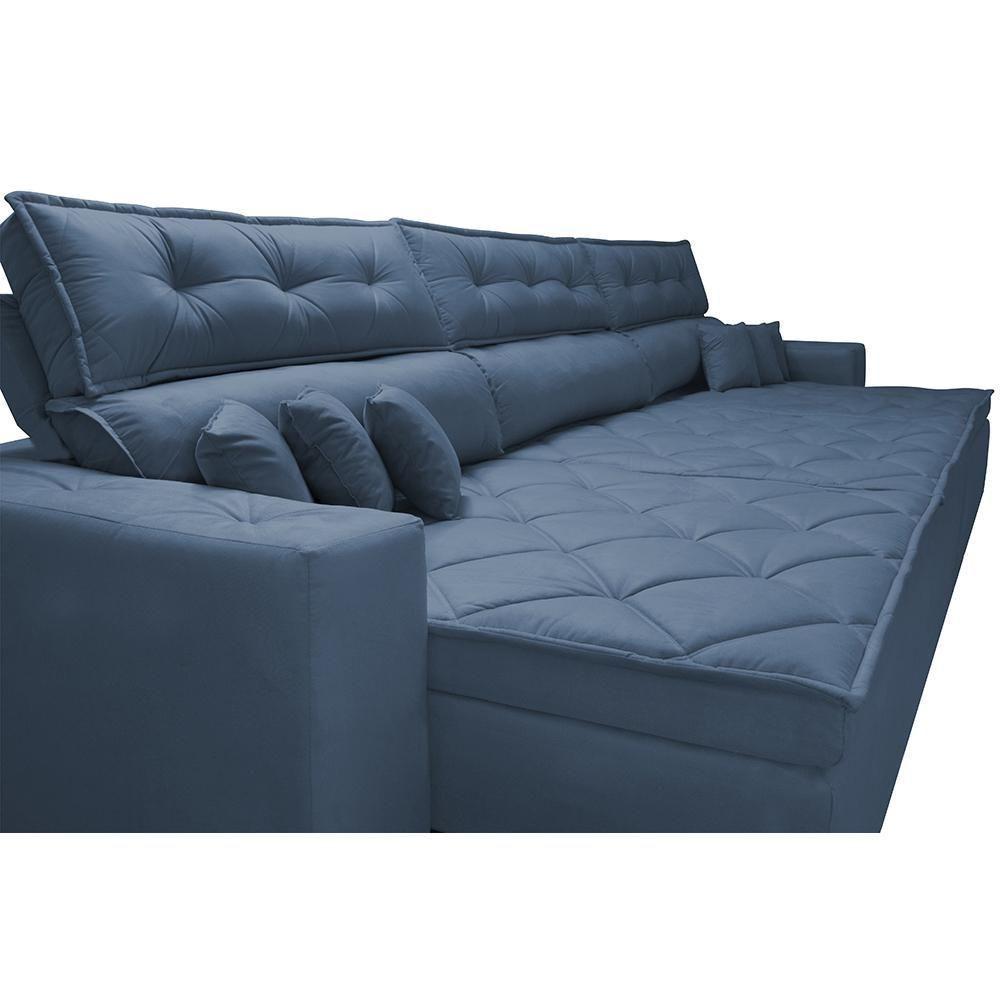 Sofá Austin 3,22m Retrátil, Reclinável Com Molas No Assento E Almofadas, Suede Azul Cama Inbox - 6