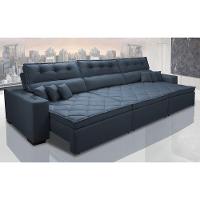 Sofá Austin 3,22m Retrátil, Reclinável Com Molas No Assento E Almofadas, Suede Azul Cama Inbox - 1