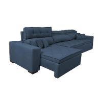 Sofá Austin 3,22m Retrátil, Reclinável Com Molas No Assento E Almofadas, Suede Azul Cama Inbox - 2