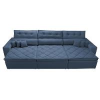 Sofá Austin 3,22m Retrátil, Reclinável Com Molas No Assento E Almofadas, Suede Azul Cama Inbox - 5