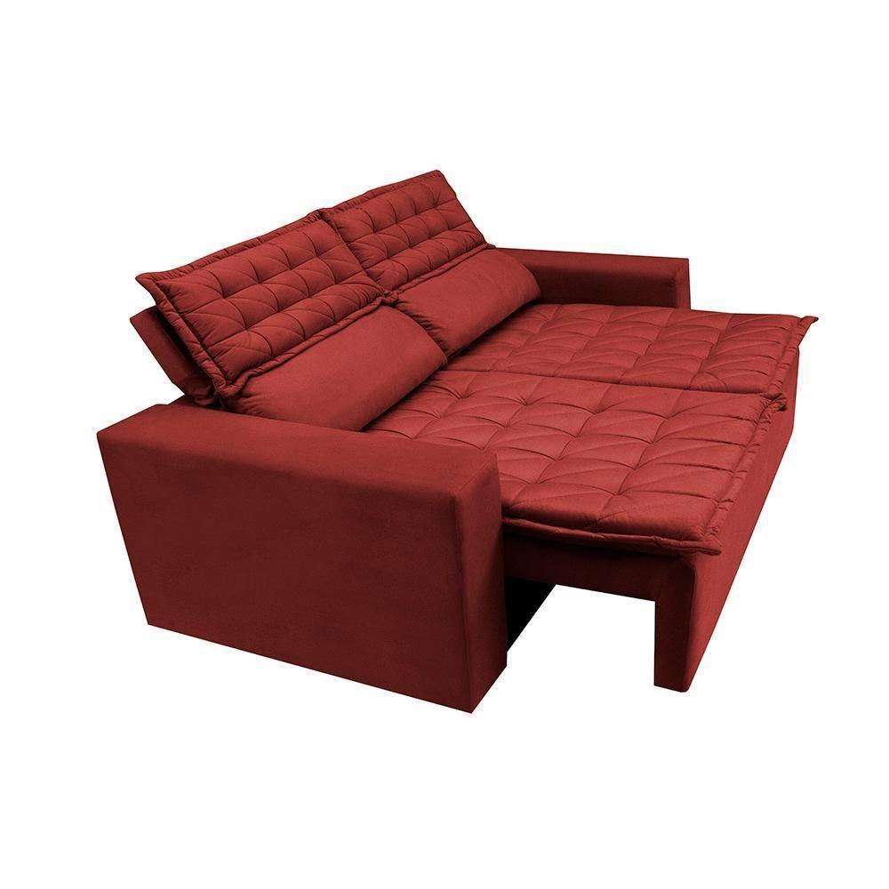 Conjunto De Sofá 3 E 2 Lugares Retrátil E Reclinável Cama Inbox Slim 2,00x1,50m Velusoft Vermelho - 4