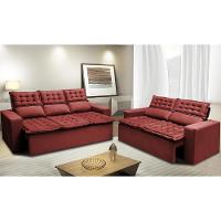 Conjunto De Sofá 3 E 2 Lugares Retrátil E Reclinável Cama Inbox Slim 2,00x1,50m Velusoft Vermelho - 1